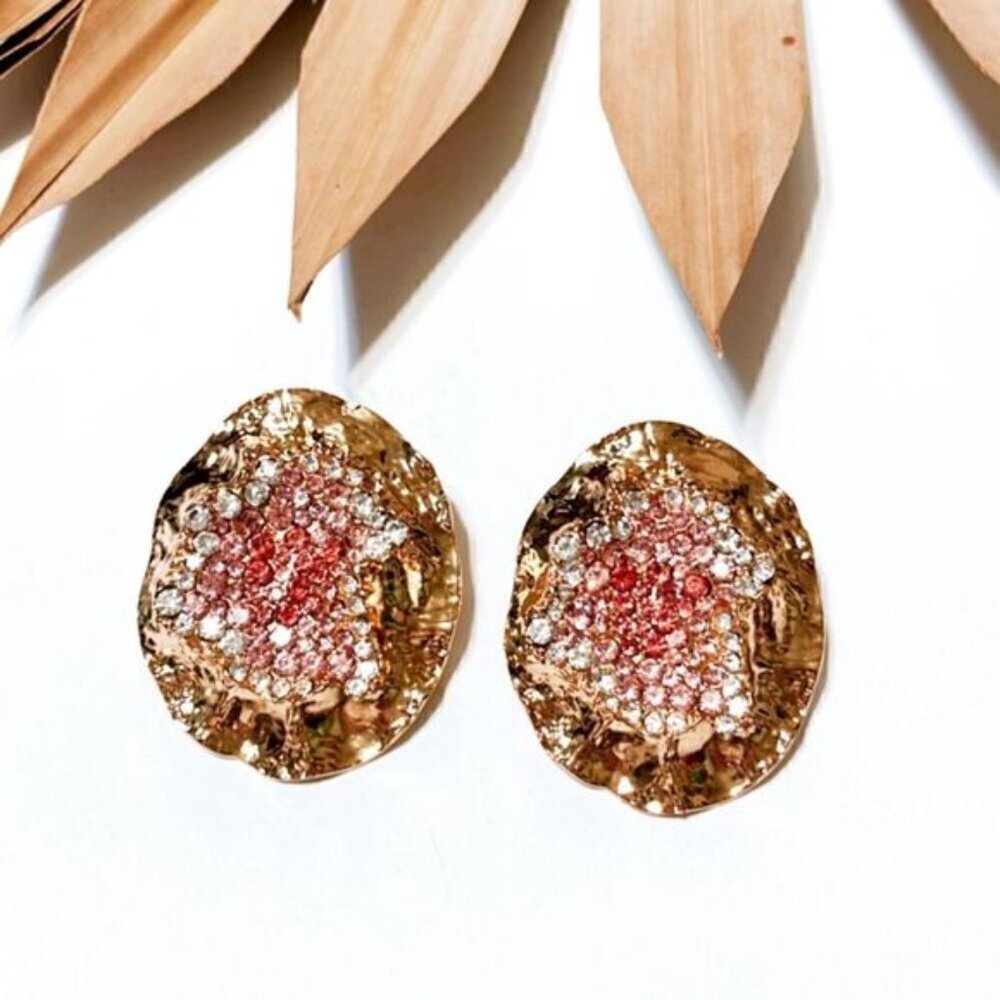 Rhinestone decor stud earrings S347